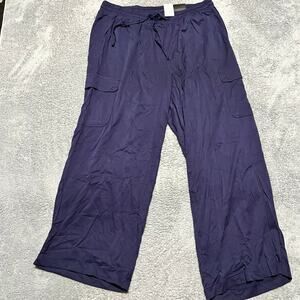 Torrid Pants Womens 3 3XL Pull On Wide Leg Stretch Challis Cargo Navy Blue
